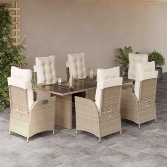 vidaXL Set Comedor De Jard&iacute;n 7 Pzas Con Cojines Rat&aacute;n Sint&eacute;tico Beige Vidaxl