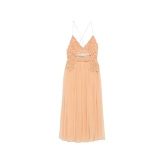 Alberta Ferretti Kleedjes, Dames, Beige, S, Abito Ricamo