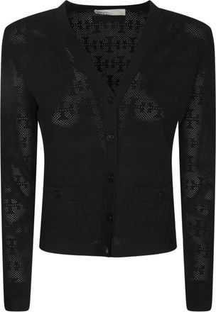 Tory Burch T Monogram Jacquard Cardigan - Dames - Vesten - Zwart - S - Polyester - Truien & Vesten