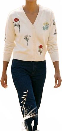 Vilagallo Alina Raw Embroidered Flowers Cardigan In Ecru