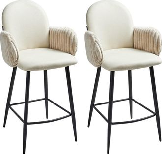 Beliani Conjunto de 2 sillas de bar Tela Beige claro