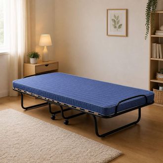 Talamo Italia Cama Plegable Ada, Cama Plegable Con Somier De 12 L&aacute;minas, Colch&oacute;n Incluido, Cama Que Ahorra Espacio, 100% Made In Italy, 80x190h37 Cm, Funda Protecto