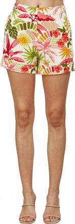 Fate Womens Tropical Print Linen Blend Shorts In Cream