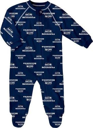Outerstuff Infant Navy Seattle Seahawks Allover Print Raglan Full-Zip Jumper at Nordstrom, Size 24M