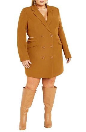 City Chic Marrie Side Cut Out Blazer Dress in Toffee at Nordstrom, Size Xxl
