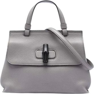 Gucci Pre-owned Handbags, female, Gray, Size: ONE SIZE Pre-owned Bamboo Twist Lock Satchel