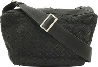 Bottega Veneta Black Intrecciato Canvas Shoulder Bag (Authentic Pre-Loved)