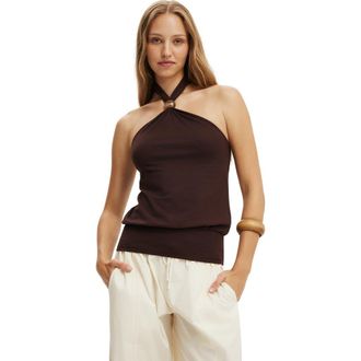 Cotton On Womens Ada Beaded Halter in Dark Oak at Nordstrom, Size Xx-Small