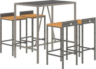 vidaXL vidaXL 5 Piece Garden Bar Set Grey Poly Rattan& Solid Wood Acacia