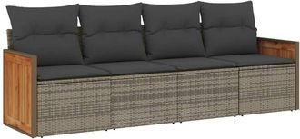 vidaXL Set De Sof&aacute;s De Jard&iacute;n 4 Pzas Y Cojines Rat&aacute;n Sint&eacute;tico Gris Vidaxl