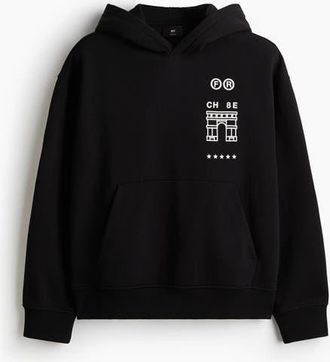 H&M Loose Fit Hoodie in Black/paris at Nordstrom, Size X-Large