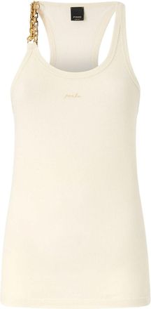 Pinko Fitted Beige Sleeveless Tank Top with Chain Detail