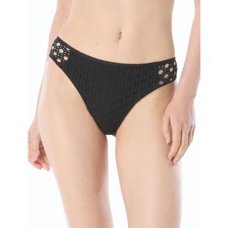 Carmen Marc Valvo See Through Side Crochet Bikini Swim Bottom in Black at Nordstrom, Size Medium