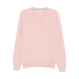 Brunello Cucinelli Salmon Pink Cashmere V-Neck Sweater, Brand Size 52 (US Size 42)