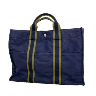 Herm&egrave;s Navy Canvas Tote Bag (Pre-Owned)
