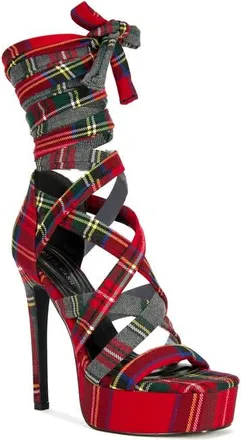Azalea Wang Jemisha Plaid Platform Sandal in Red Multi at Nordstrom, Size 8.5