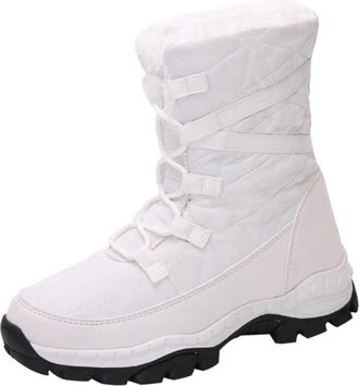 Supvox WomenS Winter Snow Boots Mid-High Plush Lined Warm Cotton Shoes White Size 38, Comfortable Waterproof Outdoor Footwear for Cold Weather