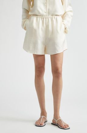 Toteme Monogram Organic Silk Pajama Shorts in Cream at Nordstrom, Size 40