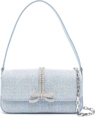 Self Portrait rhinestone-embellished denim shoulder bag - women - Rhinestone/Fabric - One Size - Blue
