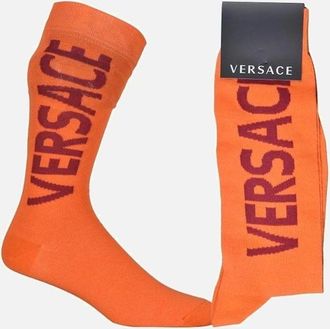Versace Mens Versace Script Logo Sports Socks, Orange/burgundy - Orange/Orange - Size: 9/10/10.5/9.5/11