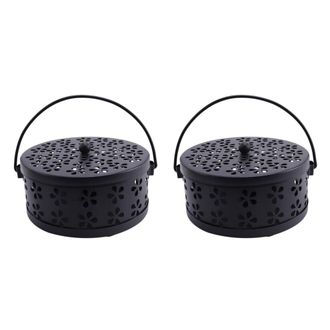 OEM 2 Unidades De Mosquitera Con Soporte Hueco De Metal Estilo N&oacute;rdico Retro Para Quemador De Serpent&iacute;n Floral (negro)