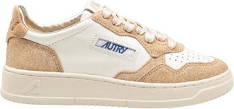 Autry Stijlvolle Leren Sneakers Wit/Zand - Dames - Sneakers - Beige - 37 EU - Katoen - Schoenen