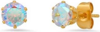 Steeltime HMY JEWELRY 18K Yellow Gold Plated Stainless Steel AB Simulated Diamond Stud Earrings at Nordstrom Rack