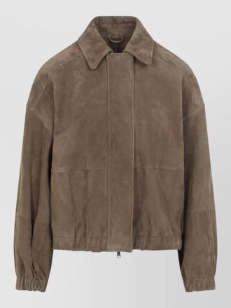 Brunello Cucinelli suede leather jacket collared elasticated cuffs