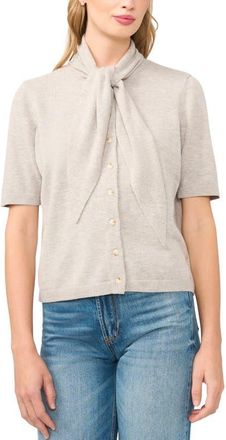 CeCe by Cynthia Steffe Tie Neck Short Sleeve Cardigan in Warm Grey at Nordstrom, Size X-Large