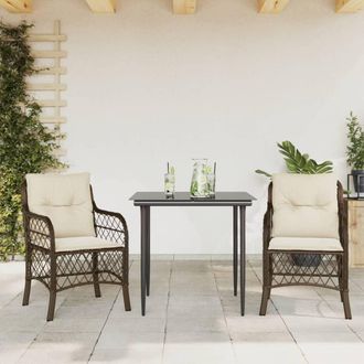 vidaXL Sillas Y Mesita De Jard&iacute;n Con Cojines 3 Piezas Rat&aacute;n Pe Marr&oacute;n Vidaxl