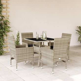 vidaXL Set Comedor Jard&iacute;n 5 Pzas Y Cojines Rat&aacute;n Pe Vidrio Gris Claro Vidaxl