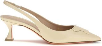 Santoni Beige Calf Leather Bos Taurus Mid Heel Womens Pumps