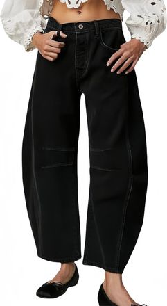 Generic Baggy Jeans Women Stretchy Mid Rise Barrel Jeans Women Vintage Loose Wide Leg Cropped Denim Pants Y2k Baggy Boyfriend Jean