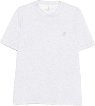 Brunello Cucinelli Logo Katoenen T-shirt - Heren - T-shirts - Grijs - S - Katoen - Tops