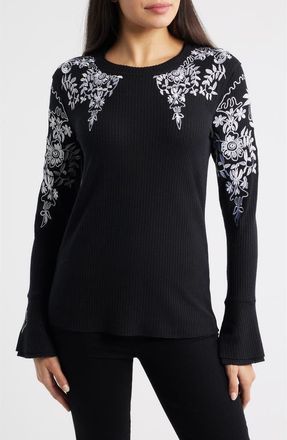 Nikki Lund Bryn Embroidered Thermal Top in Black at Nordstrom, Size X-Small