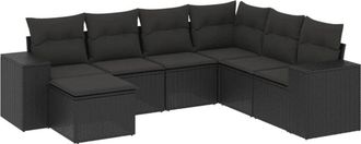 vidaXL Set De Comedor De Jard&iacute;n 7 Pzas Y Cojines Rat&aacute;n Sint&eacute;tico Negro Vidaxl