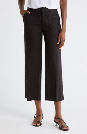 NYDJ Linen Blend Crop Wide Leg Pants in Black at Nordstrom, Size 12