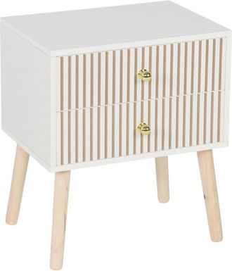 Relaxdays Relaxdays bedside table, 2 drawers, ribbed front, W x D x H: 47x40x30 cm, bedroom cabinet, wood look, white-natural