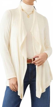 Karen Kane Long Sleeve Ribbed Drape Front Cardigan - Petite In Dark Cream