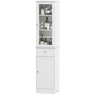 Kleankin Kleankin - Colonna Bagno Salvaspazio Con Armadietto, Cassetto E Ripiani Bianco