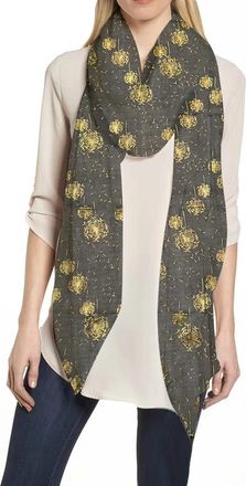 Lina & Lily Dandelion Metallic Foil Womens Scarf Shawl Lightweight (Dark Grey-Gold)