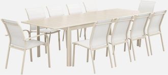 Sweeek Mesa de jardín extensible de aluminio con 10 sillas