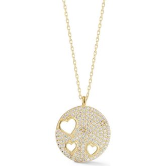 Sphera Milano Pav&eacute; Cubic Zirconia Heart Medallion Pendant Necklace in Gold at Nordstrom Rack