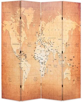 vidaXL Folding Room Divider 160x170 cm World Map Yellow vidaXL