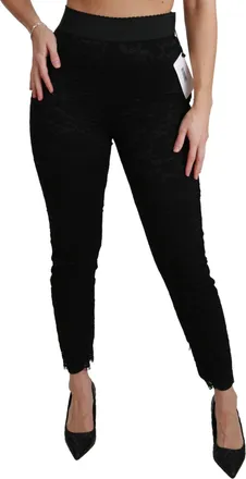 Dolce & Gabbana Black Lace Skinny High Waist Cotton Womens Pants