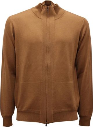 Alpha Studio Truien & Vesten, Heren, Bruin, XL, Wol, Cardigan Wol Volledige Rits Trui