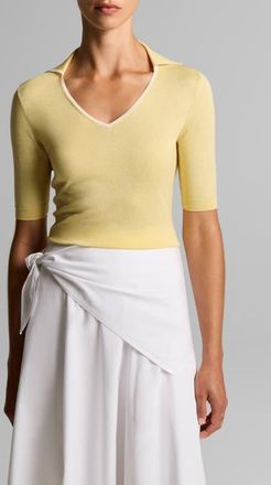 Vince Tipped Cotton & Cashmere Polo in Dandelion/off White at Nordstrom, Size Xx-Small