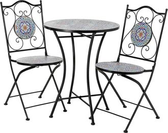 Wanderlust Deco Conjunto mesa y 2 sillas de forja y mosaico