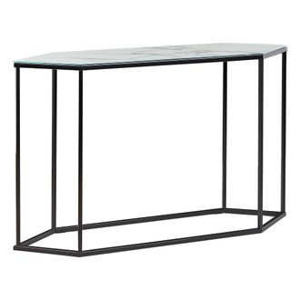 Beliani Consola De Vidrio Templado Blanco Negro 120 X 35 Cm Efecto M&aacute;rmol Patas De Metal Negro Glamour Moderno Sala De Estar Dormitorio Perrin