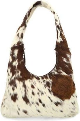 Manfield leren schoudertas met koeienprint bruin